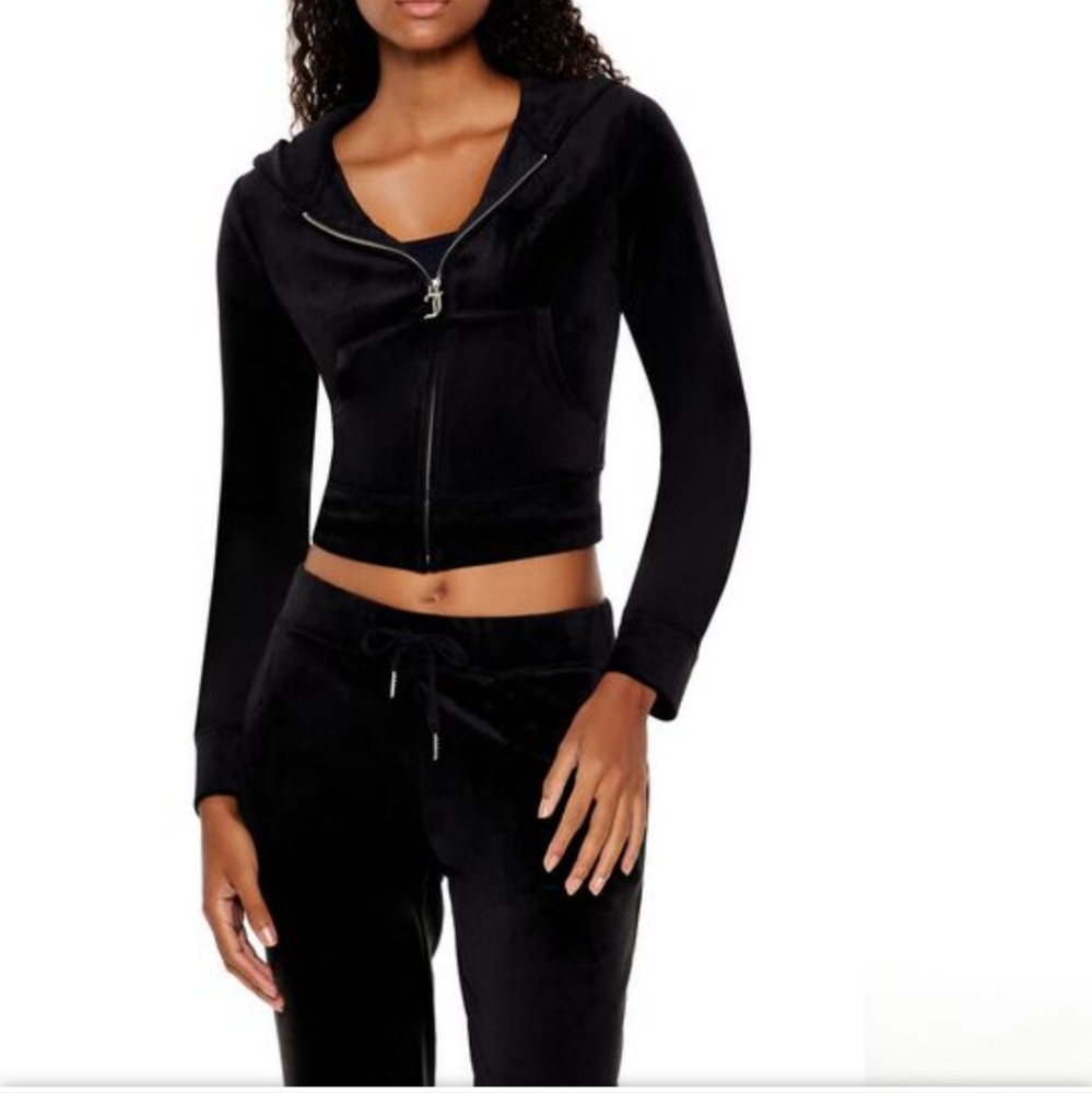 Juicy Couture Logo Velour Zip-Up Hoodie Designer Fashion Luxury